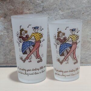 Vintage Square Dance Highball Federal Frosted Glass Tumblers Set of 2